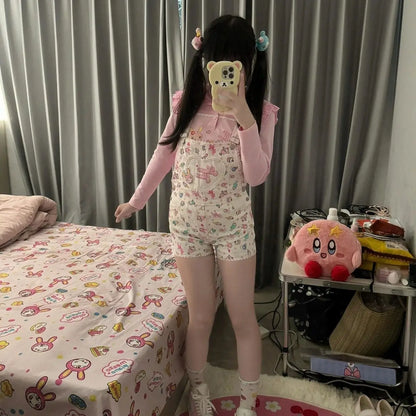 Japanese Cartoon Mp Embroidery Cute Core Daughter Clothing Sweet Girl Strap Shorts Summer New Rompers Womens Y2k Jumpsuit