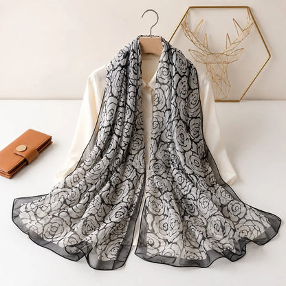 130*180cm Fashion Spring Summer Women Floral Printing Beach Silk Scarf Shawls Female Long Wraps Beach Sunscreen Hijab Lady