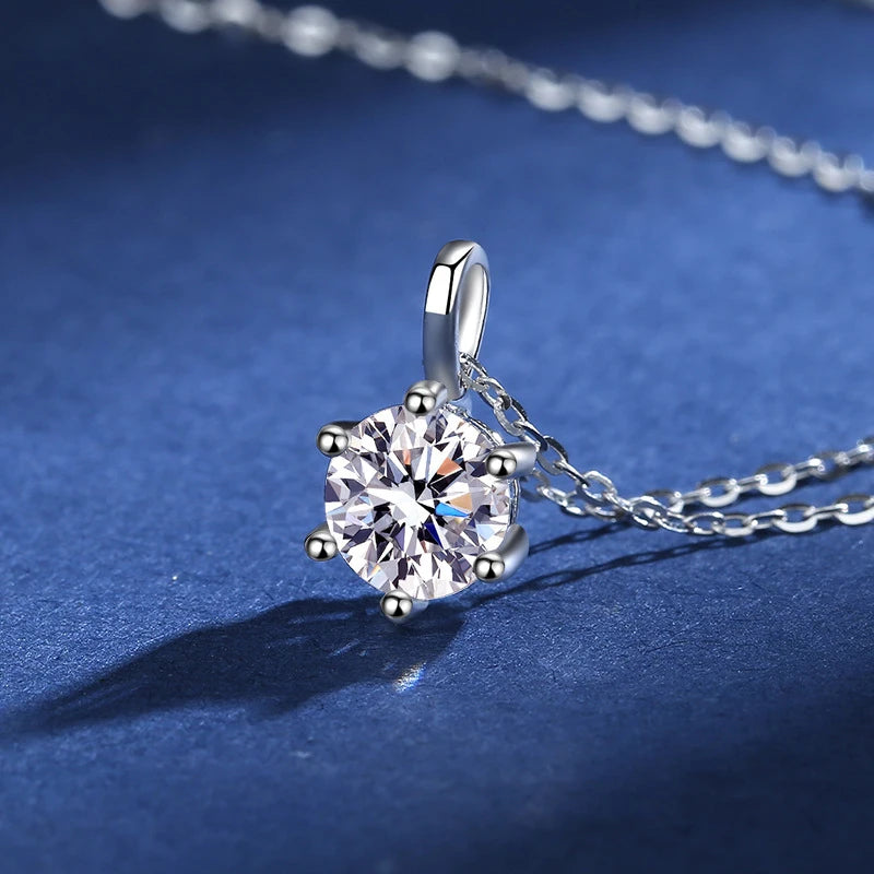 Silver 925 6 Prong Moissanite Pendant Necklace for Women Trendy Design D Color VVS Pass Diamond Testing Jewelry with Box GRA