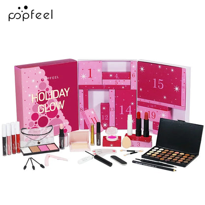 Christmas Countdown Makeup Set Lipstick Eye Shadow Cosmetics 24-Piece Holiday Beauty Advent Calendar Gift Box for Women Girls