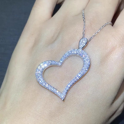 925 Sterling Silver Heart Shaped Pendant Necklace for Women Bling Bling Cubic Zirconia Love Necklace Wedding Party Jewelry Gift