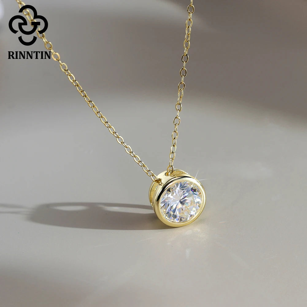 Rinntin 1-2 Carat Solitaire Moissanite Necklace for Women S925 Pure Silver Diamond Classic Round Pendant Wedding Jewelry SMON11