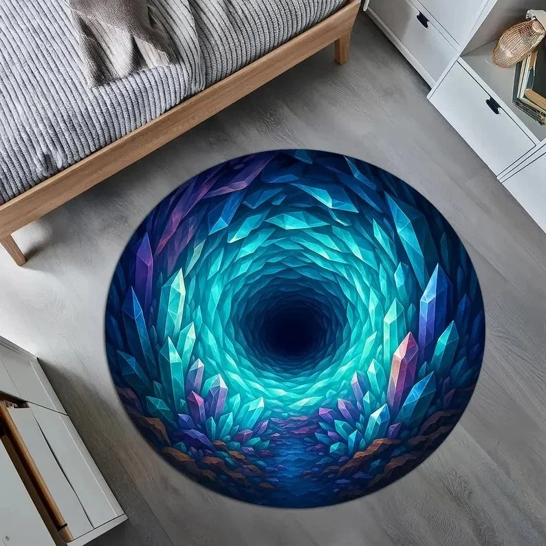 3D Illusion Masterpieces Round Rugs Big Crack and Deep Hole Designs Stunning Optical Illusion Carpets Look Crack Floor Mats