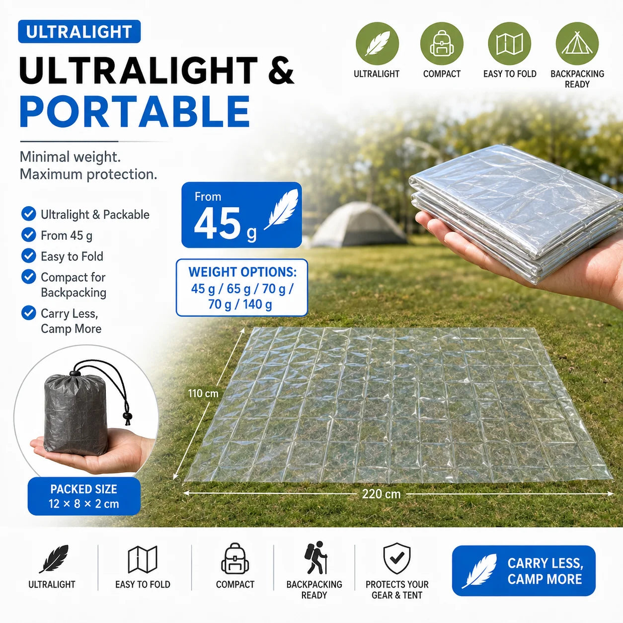 Four Season Ultralight Transparent Tent Groundsheet Waterproof Moisture Proof Camping Footprint Foldable Reusable Outdoor Tarp