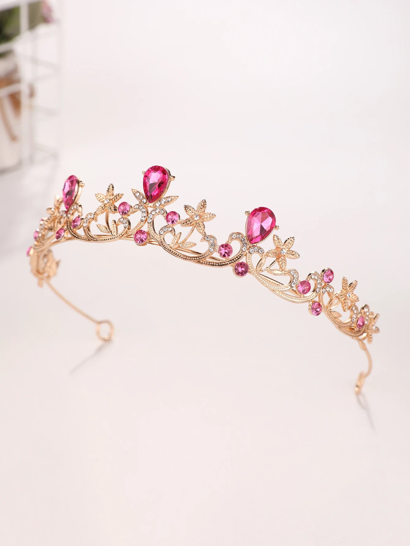 Golden Rose Gold Red Diamond Crown for Bridesmaid Headpiece Light Luxury Style Red Crystal Hairband. Wedding Dress, Formal Wear