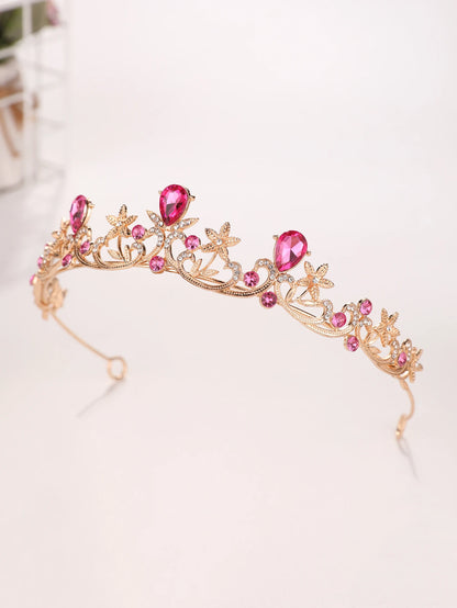 Golden Rose Gold Red Diamond Crown for Bridesmaid Headpiece Light Luxury Style Red Crystal Hairband. Wedding Dress, Formal Wear