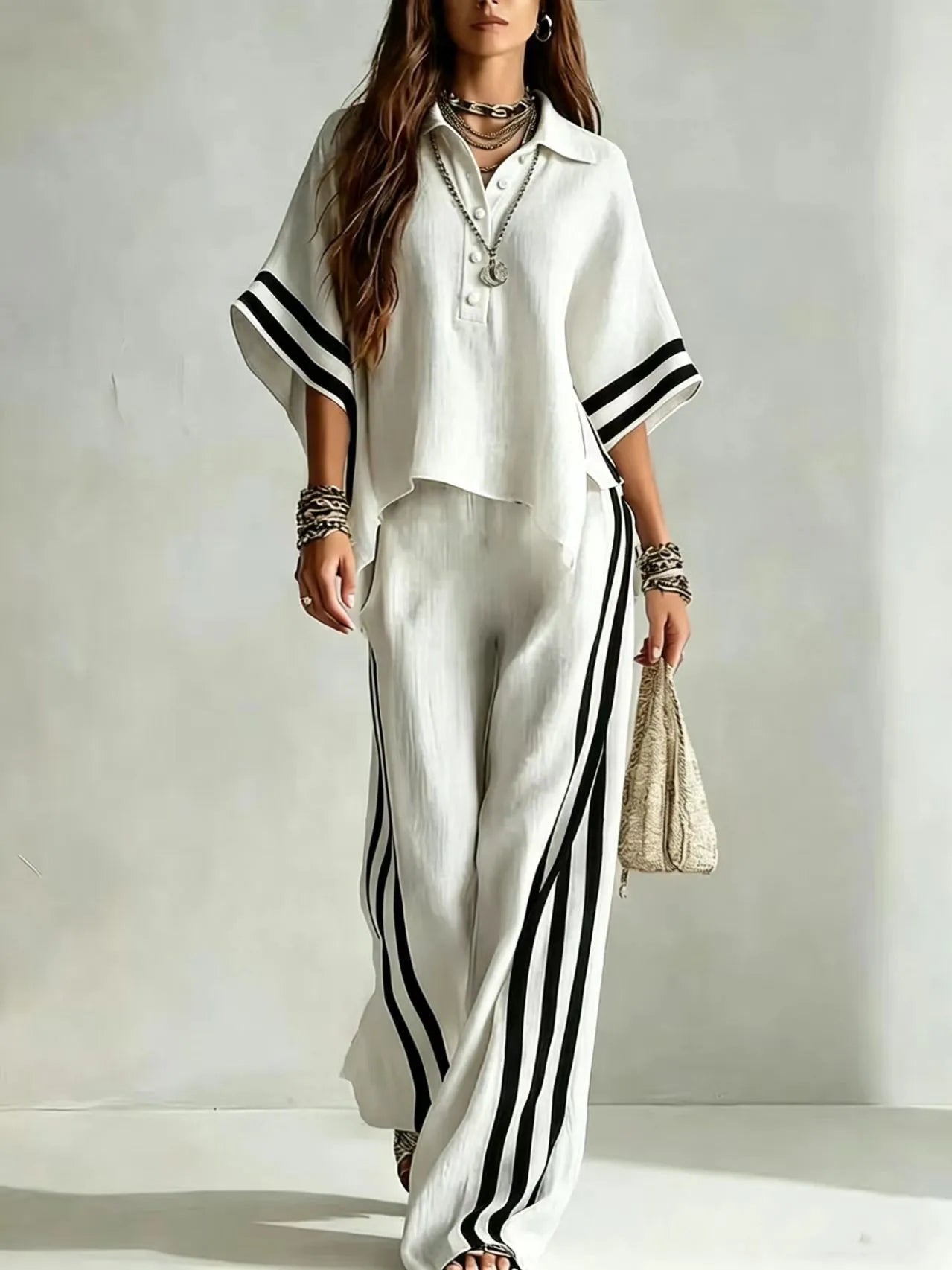 2026 New Autumn Summer Women's Short-sleeved Shirts And Loose Trousers Two-piece Suit Casual Simple White Suits Women Clothing