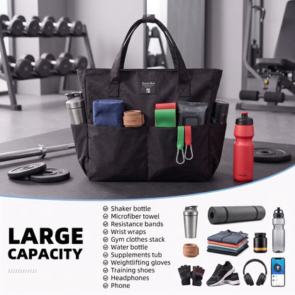 35L Large Gym Tote Bag for Women Soft Waterproof Polyester Yoga Handbag Multi Pocket Work Travel Beach Bag With Shoe Compartment
