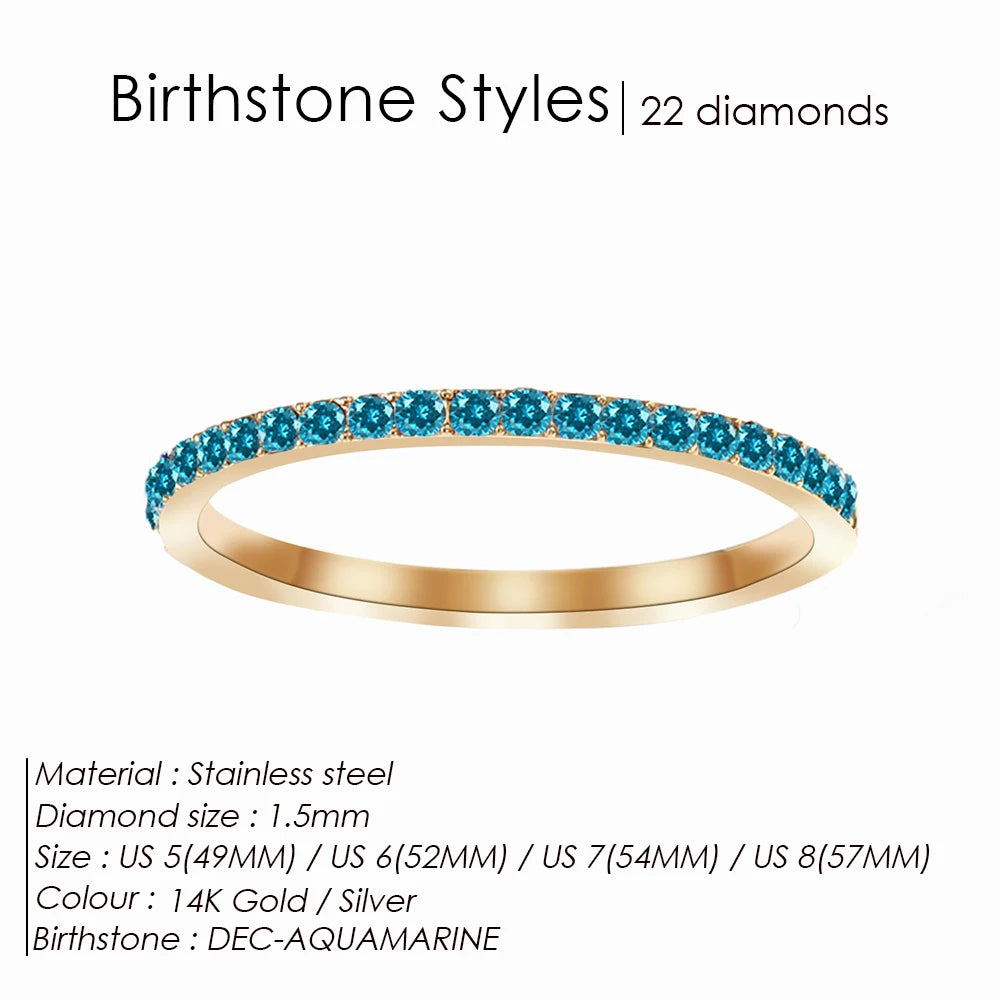 EMANCO Rhinestone Birthstone Stainless Steel Ring Luxury Jewelry Gift 12 Zodiac Sparkling Rings for Women Wholesale US5/6/7/8