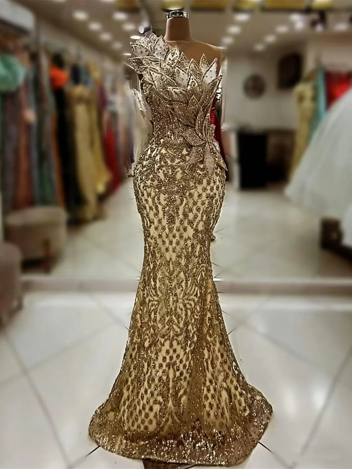 Sparkly Sequins Mermaid Party Dress Beads Champagne Woman Prom Dresses Luxury Evening Wedding Party Vestido Robe de soiree Femme