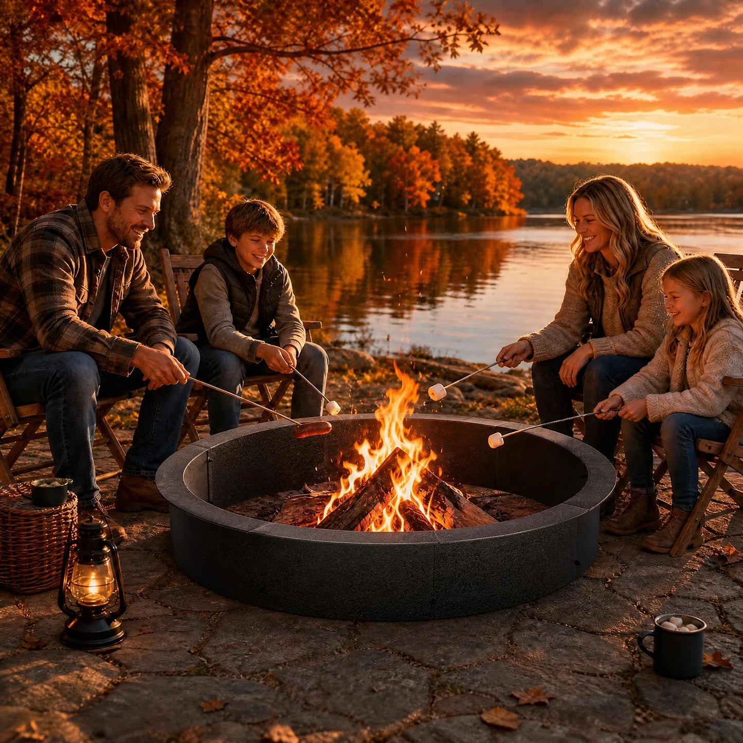 48/60 Inch Heavy Duty Fire Pit Ring For Outside, 1.4mm Carbon Steel Round Fire Pit Insert Liner For Backyard Patio Garden Camping DIY