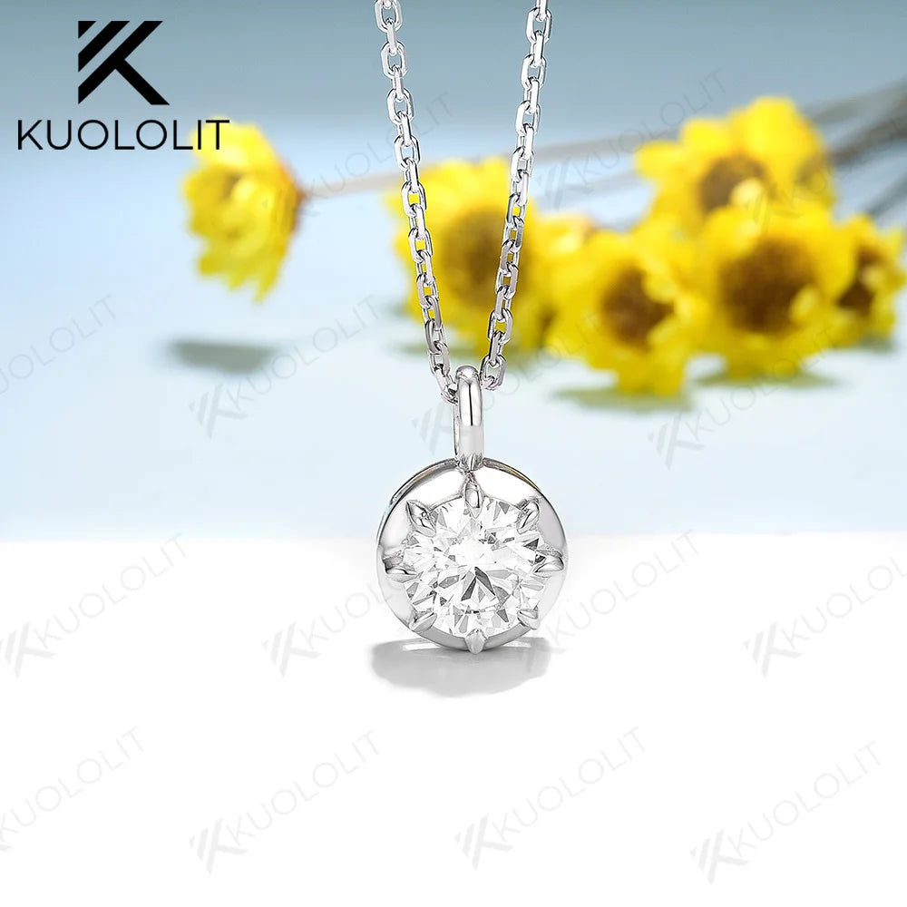 Kuololit 1CT Moissanite D/VS1 Necklaces for Women Solid 18K 14K 10K 925 Sliver Yellow Gold Round Pendant for Anniversary Custom