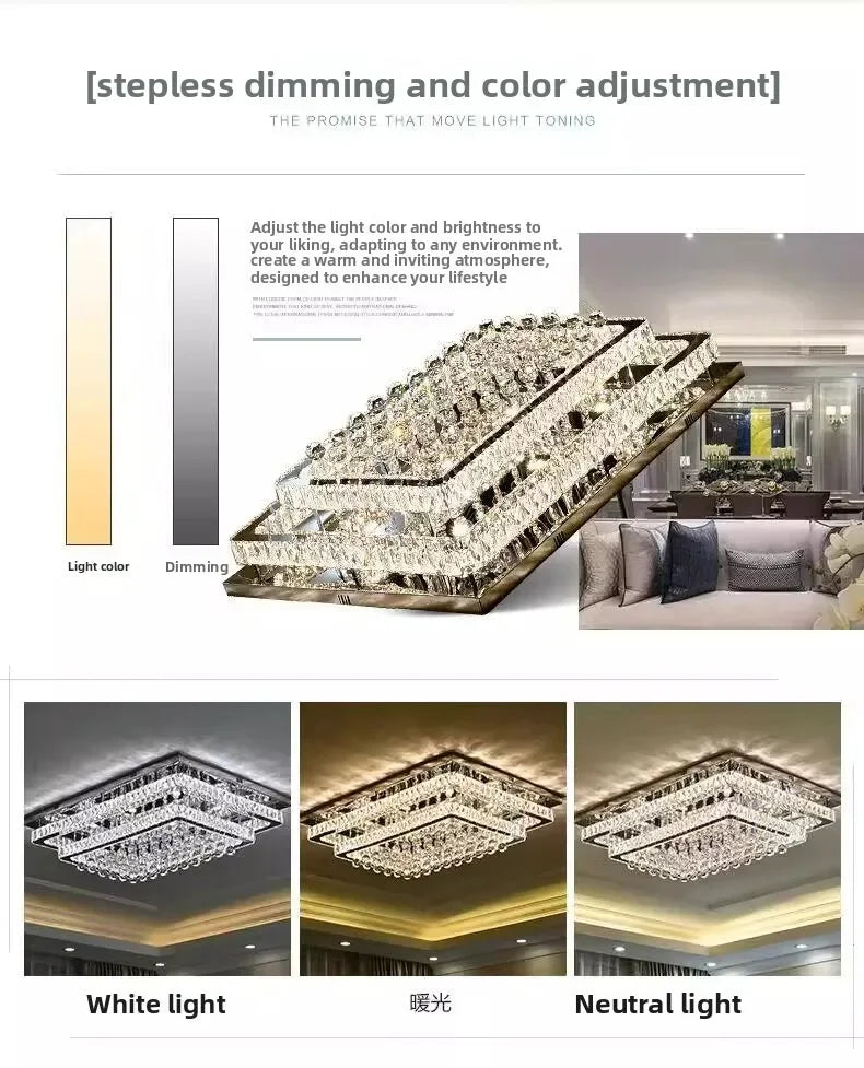 Modern Luxury Crystal LED Chandelier For Living Room Bedroom Dining Room Kitchen Ceiling Lamp Silver Chrome Remote Control Light