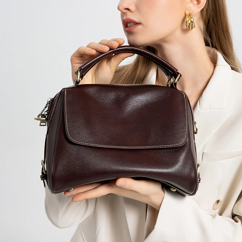 Women Cow Leather Commute Crossbody Bags Women Retro Cowhide Large Capacity Shoulder Bag Ladies Fashion Luxury Designer Handbags
