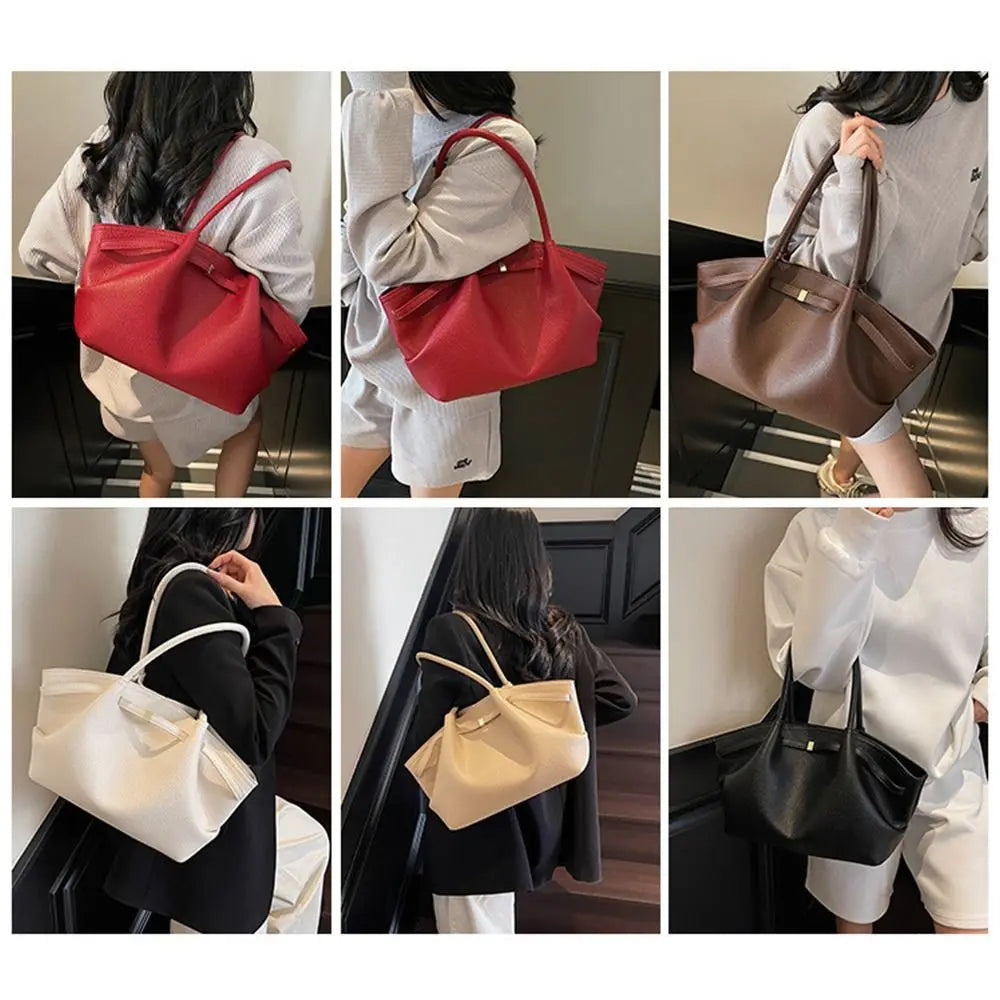 Luxury Lychee Pattern Underarm Shoulder Bags PU Leather Solid Color Women's Handbags Large Capacity Tote Bag Travel