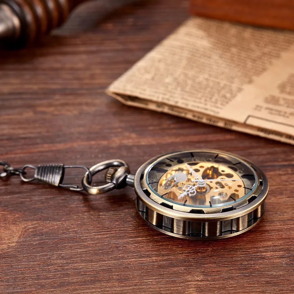 Vintage Transparent Hollow Women Men Skeleton Mechanical Pocket Watch Hand Winding With Waist Belts Chains Gift Watches Clock