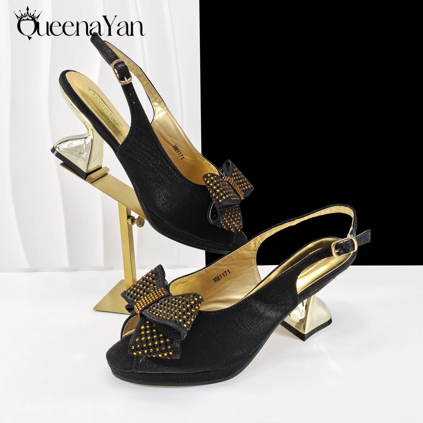 Queena Yan Sky Blue Color Peep Toe High Women Heels Shoes and Bags for Women Rhinestone Evening Party Elegant Luxury Handbag