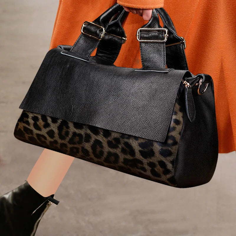 Aidrani Genuine leather handbag 2025 women's fashion bag premium leopard print luxury brand top cowhide bag