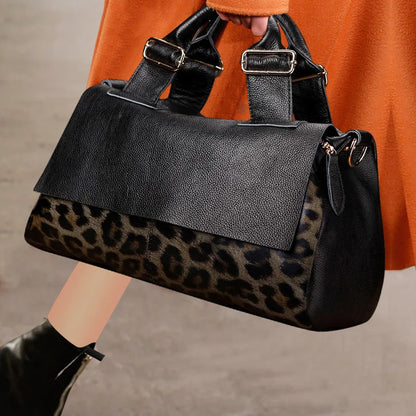 Aidrani Genuine leather handbag 2025 women's fashion bag premium leopard print luxury brand top cowhide bag