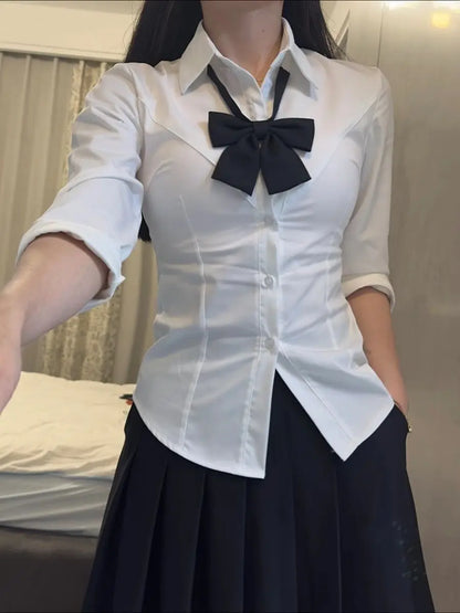 White Original JK Uniform Fitted Shirt Japanese-style Sweet and Spicy School Uniform Long-sleeved Slimming Top for Hot Girls