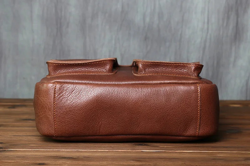 NZPJ New Retro Leather Men's Handbag Top Layer Cowhide Vertical Single Shoulder Messenger Bag Postman Briefcase Computer Bag