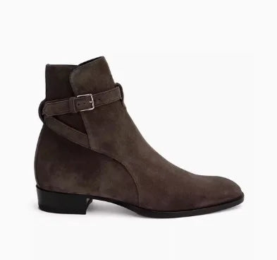 Brown Men Chelsea Boots Handmade High-quality Cow Suede Business Casual Square Toe Mid-heel Men Shoes Motorcycle Boots With Heel