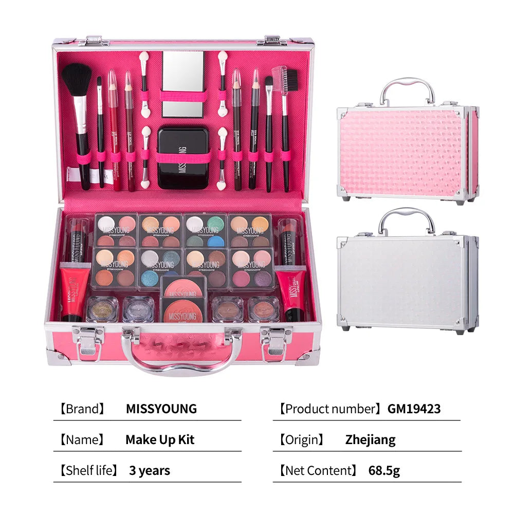 Makeup Case Set Natural Long Lasting Matte Shimmer Lipstick Eyeshadow Blush Highlight Multifunctional Full Face Cosmetic Kit
