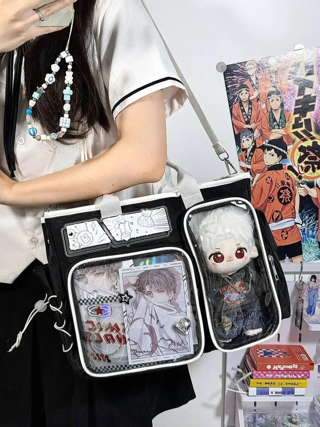New Y2K Cute Ita Shoulder Bag Large Capacity Backpacks Lolita Girl Transparent Cosplay Handbags DIY Badge Display Crossbody Bags