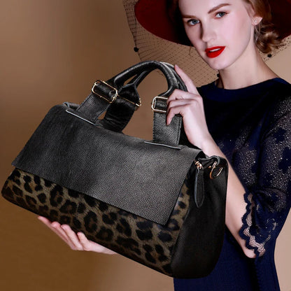 Aidrani Genuine leather handbag 2025 women's fashion bag premium leopard print luxury brand top cowhide bag