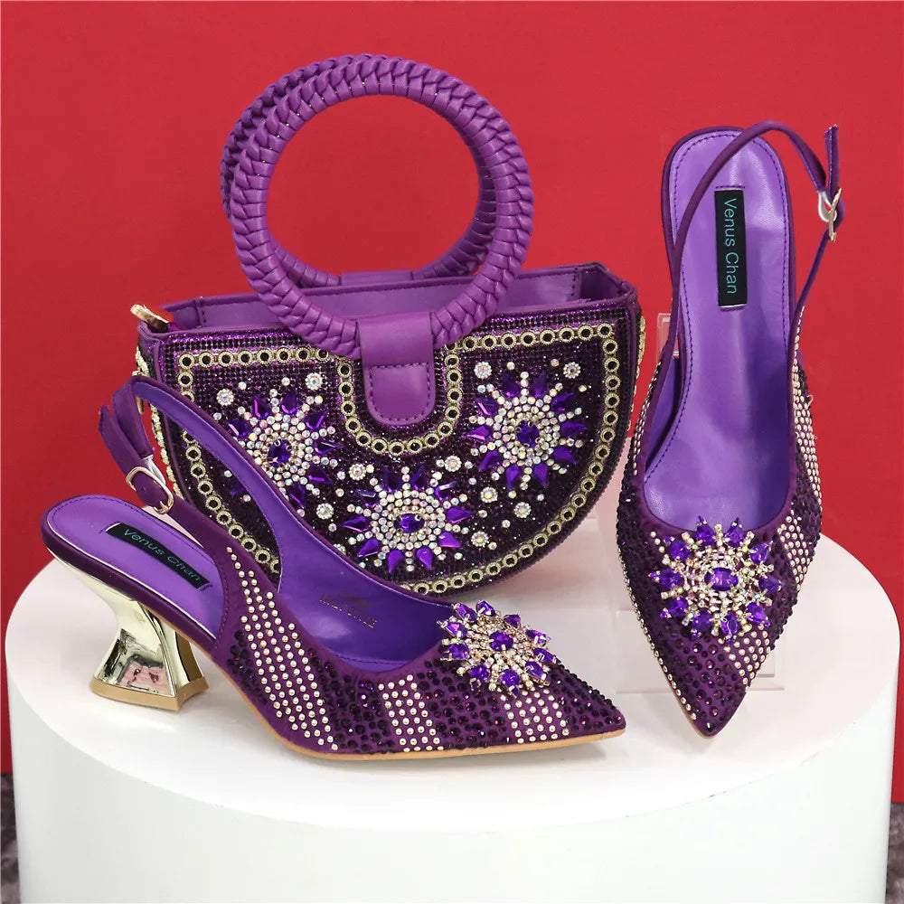 Italian Design Evening Shoes And Bag Paired With Handmade Petal Clutches Pointed Toe High-Heel Shoes For Women Party Shoes