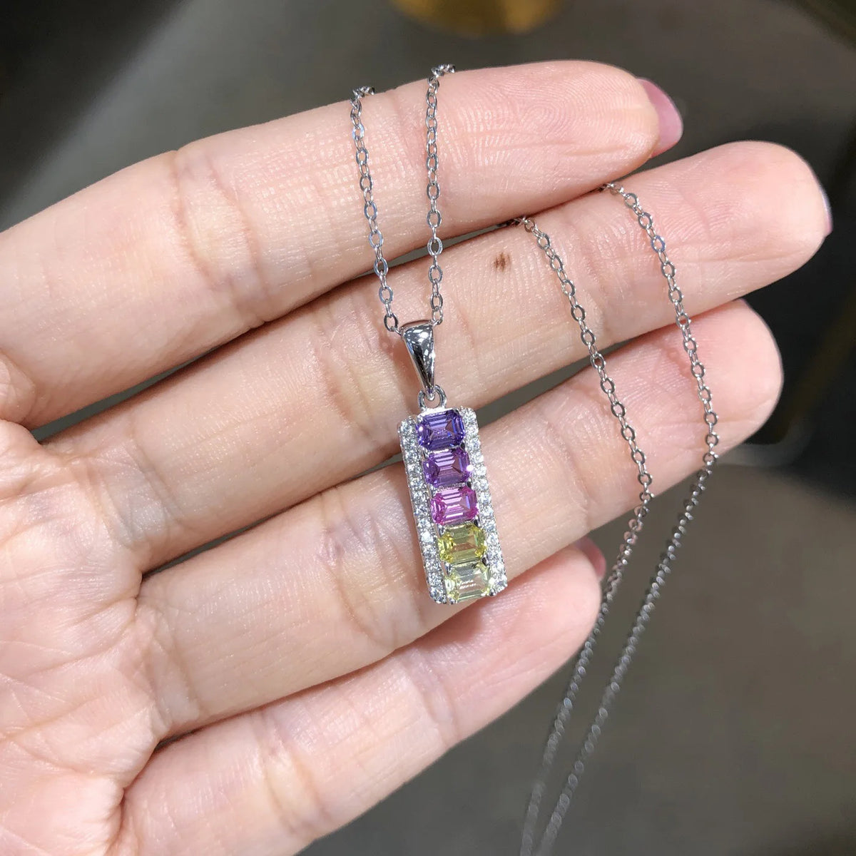 CEICI 3x4mm Lab Grown Sapphire Necklace for Women Wedding Colorful Gems 925 Sterling Silver Plated 18K Pendant Fine Jewelry