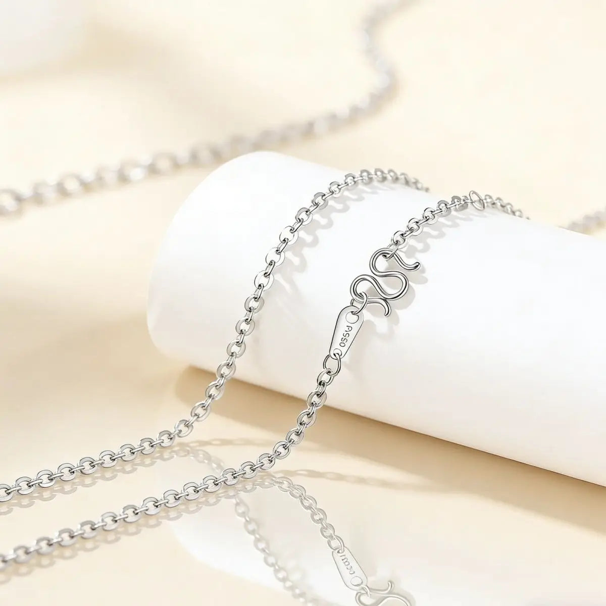 PT950 Platinum O-Chain Necklace Women Plain Chain Moissanite Collarbone Jewelry Gift for Girlfriend