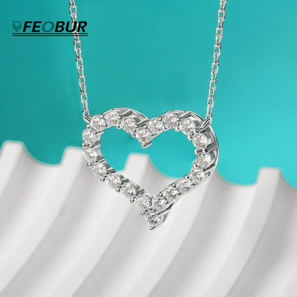 FEOBUR 2ct Moissanite Heart Pendant Necklace for Women 925 Sterling Silver Lab Diamond Neck Chain Girls Birthday Gift Jewelry