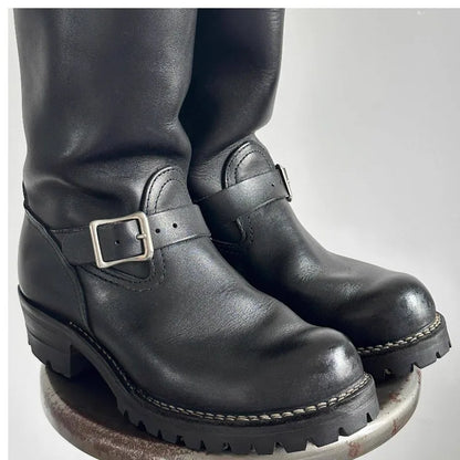 Cow Suede All-Macth Motorcycle Boots Men's Women Engineer Ort Shoes Retro Motorcycle Boots Faded Mid-Calf Shoes Motocross Boots