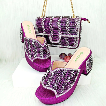 Nigeria Distinguished Green And Elegant Women's Designer High Heels And Bag Set, Fashionable Fishmouth Shoes In Nigerian Style