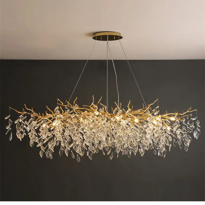 Modern Dining Room Branch Pendant Lights Lustre Crystal Led Hanging Lamp Post Luxury G9 Suspend Lamp Gold Droplight Fixtures