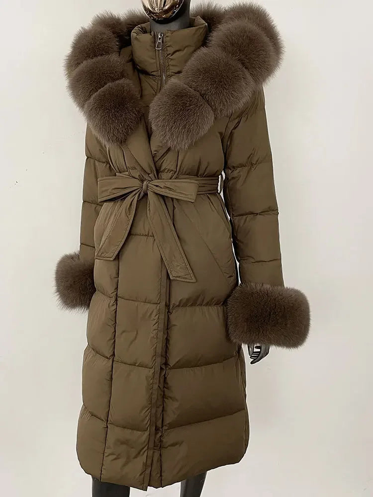 OFTBUY 2024 Long Winter Jacket Women Natural Real Raccoon Fox Fur Collar Hooded White Duck Down Coat Thick Warm Casual Outerwear