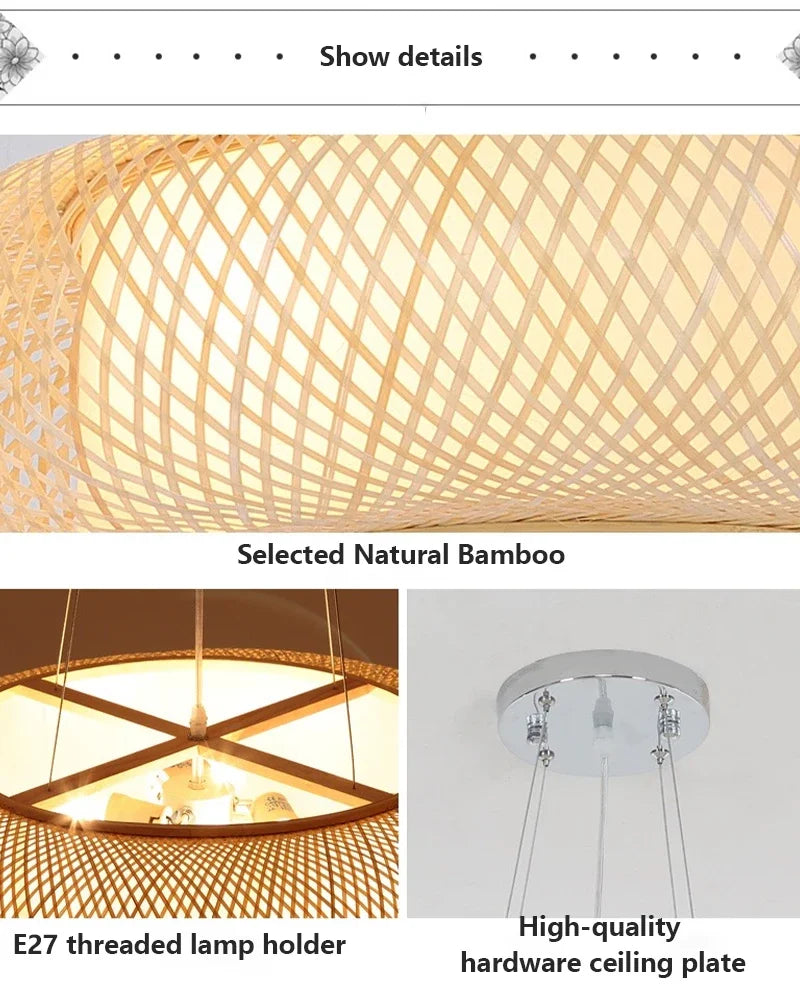 40/50/60/80cm Bamboo Pendant Lights Room Decor Chinese Style Hanging Light Bedroom Kitchen Restaurant Chandeliers Suspen Lamps