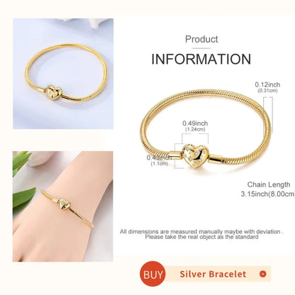 Silver 925 Bracelet Original Bracelets Colorful Zircon Heart Flower Cat Snake Chain For DIY Charms 17-20CM Luxury Jewelry Gifts