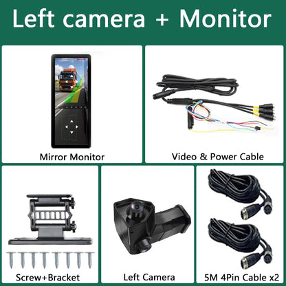 SANAN 2CH 12.3 Inch AHD Digital Rear View Mirror System BSD 1080P Night Vision Camera Dual Lens Side View Blind Zone Monitoring