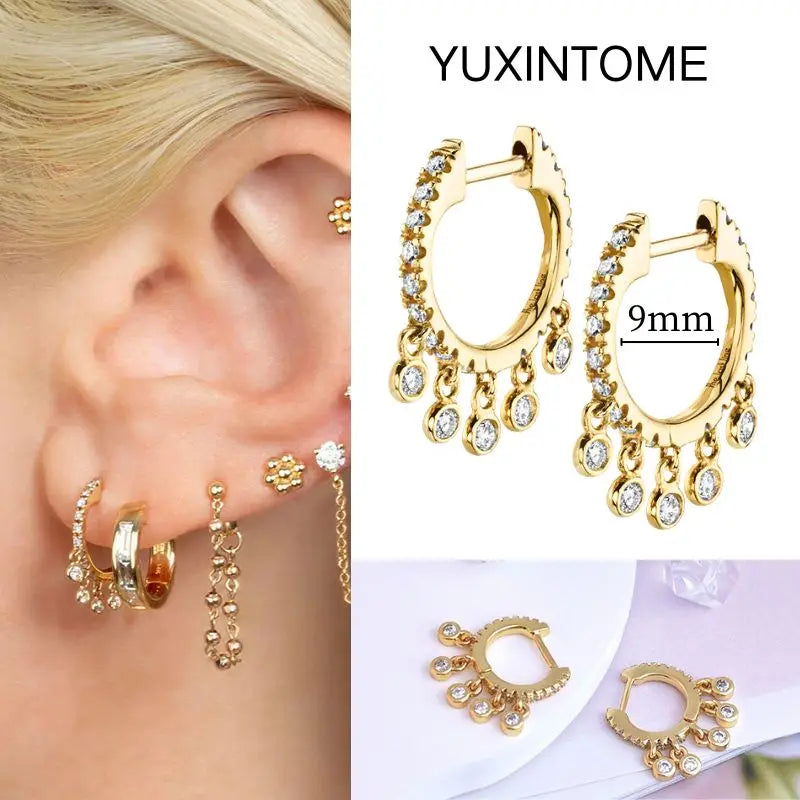 White Color Zircon Hoop Earrings 925 Sterling Silver Needle Cross/Star/Flower/Water Drop Pendant Gold Earrings Luxury Jewelry