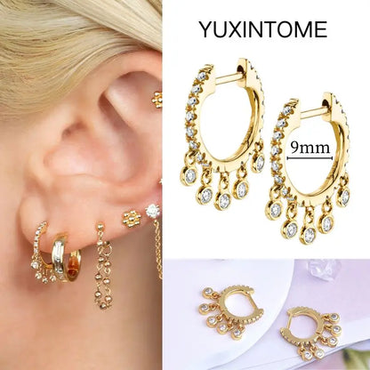 White Color Zircon Hoop Earrings 925 Sterling Silver Needle Cross/Star/Flower/Water Drop Pendant Gold Earrings Luxury Jewelry