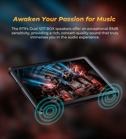 OUKITEL RT9 Rugged Tablet - 10.1" HD Display, 24(6+18)GB+256GB, IP68 IP69K Waterproof, 11000mAh Battery Android 14 Tablet PC