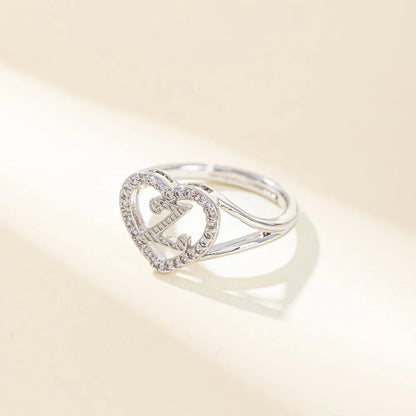 White Zircon 26 Letters A-Z Love Heart Open Adjustable Rings For Women Gold Silver Color Wedding Band Jewelry Mother's Day Gifts
