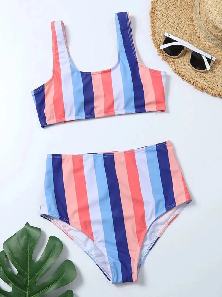 High Waist Bikini Women Swimsuit Push Up Swimwear Woman 2026 Sexy Striped Bikinis Sets Female Bandeau Bathing Suits Beach Wear