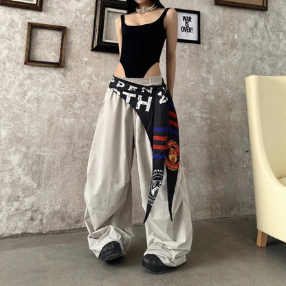 Women Y2K Wide Leg Cargo Pants 2026 Spring Cross-layer Straps Casual Hip Hop Dance Streetwear Trousers Baggy Vintage Fashion