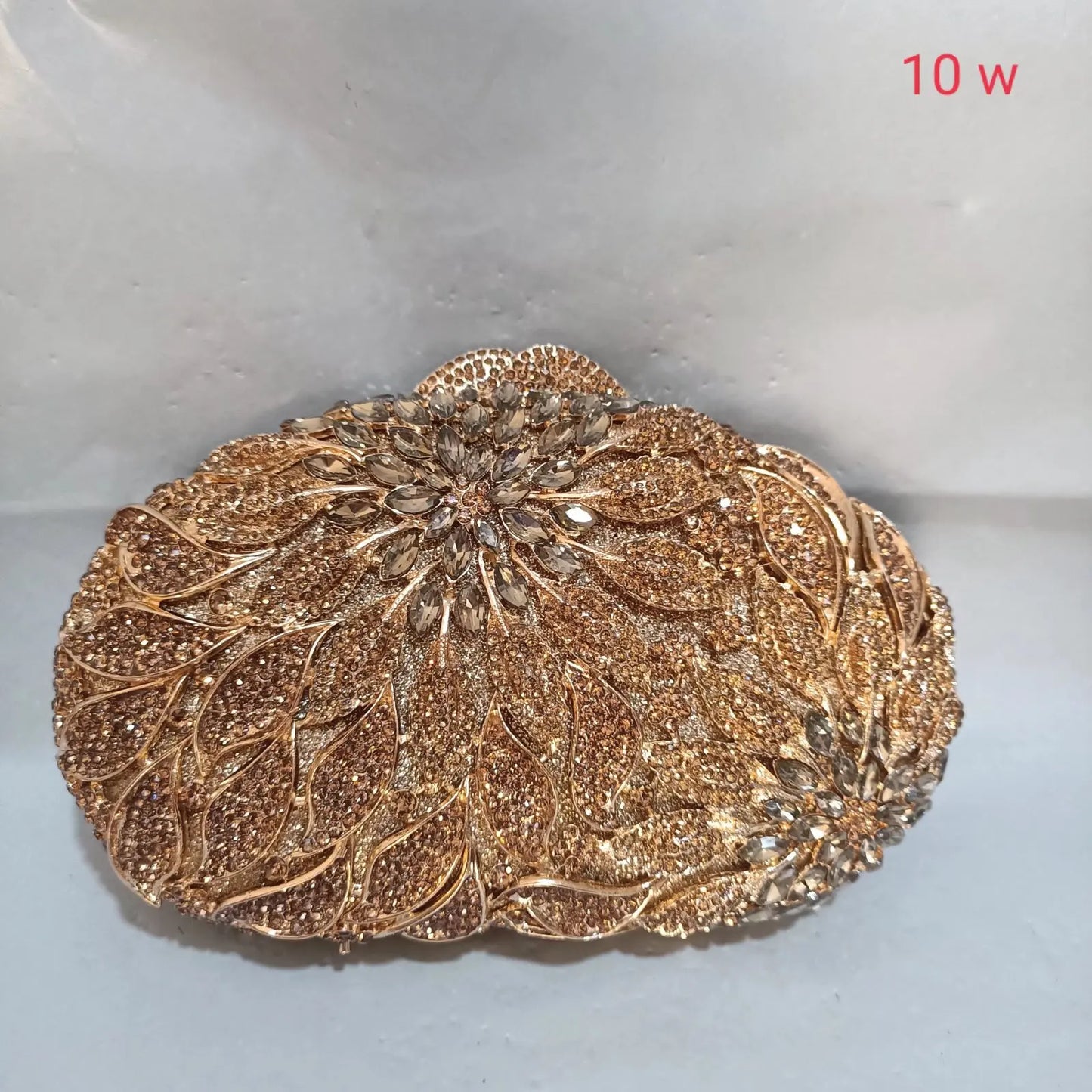 Gold Metal Leaves White Crystals Evening Clutch Bags Luxury Women Wedding Party Purse Ball Handbags Rhinestone Mini Minaudiere
