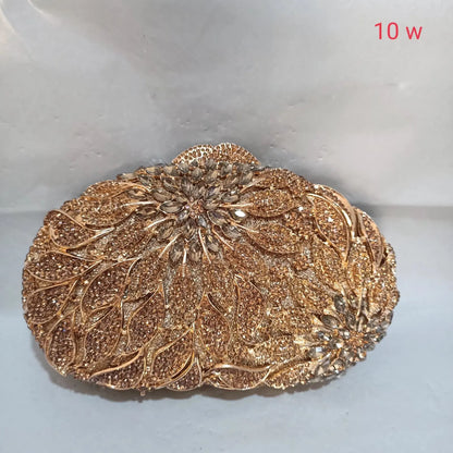 Gold Metal Leaves White Crystals Evening Clutch Bags Luxury Women Wedding Party Purse Ball Handbags Rhinestone Mini Minaudiere