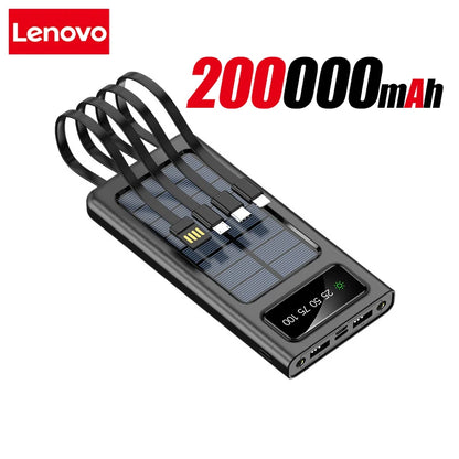 Lenovo Solar Power Bank 200000mAh Large Capacity Mobile Power Fast Charging Battery With Dual USB 4-Cables For iPhone Samsung