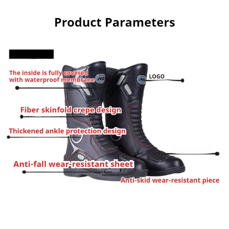 AMU Motorcycle Riding Boots Winter High Top Motorcycle Boots Waterproof, Anti Slip, Anti-Fall Racing Professional Road Boots